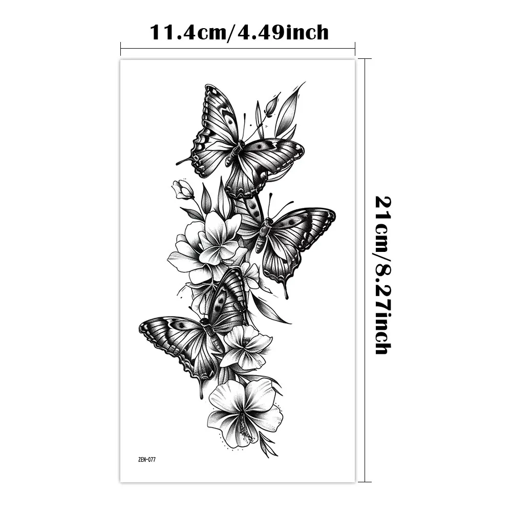 4 stücke Wasserdicht Temporäre Tattoo Aufkleber Schwarz Schmetterling Uhr Rose Lilie Pfingstrose Blume Körper Kunst Arm Gefälschte Tattoos Sleev Frauen männer