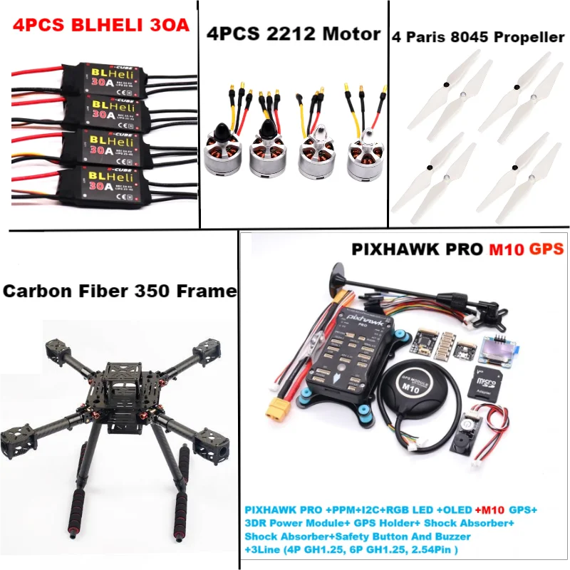Angeltoy Carbon Fiber F350 PRO M8N/M9N/M10 Flight Control Ardupilot Radio Telemetry Quad copter BLHELI 30A ESC 2212 Motor