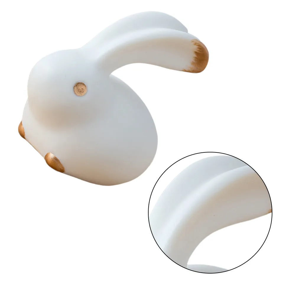 

White Ceramic Rabbit Statue 7.5x7.2cm Elegant Table Decoration Craft for Living Room Bedroom Office Shelf Display Piece