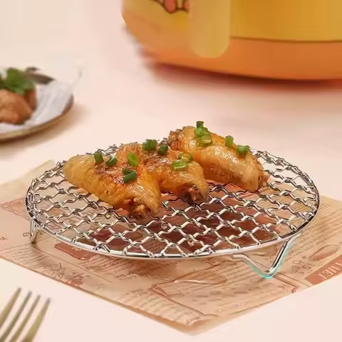 Portable Air Fryer Rack Stackable Round Stainless Steel Grid Grill BBQ Net with Foot Durable Cooling Rack Steam Baking Rack