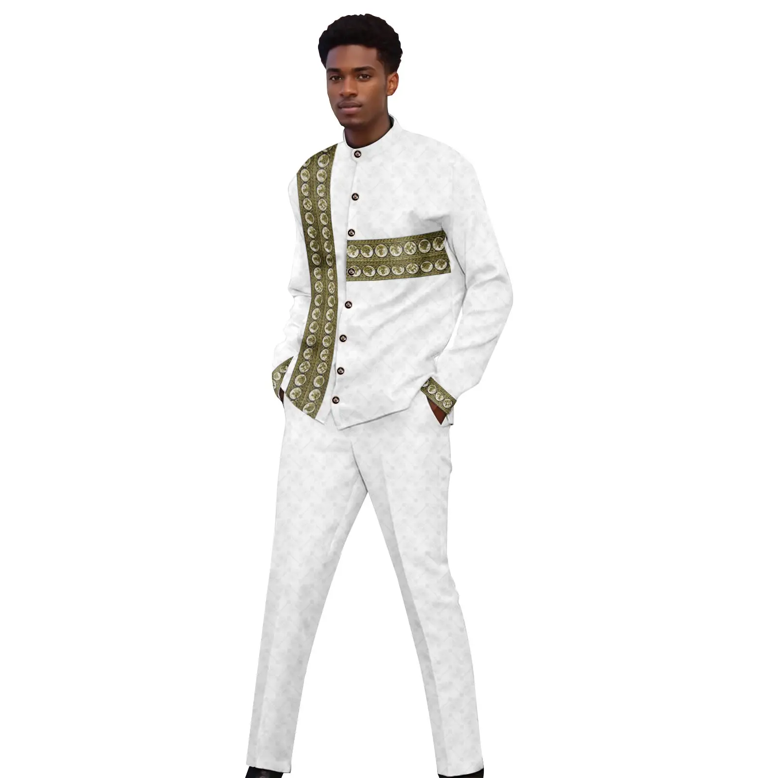 

African Men's Full Suit Ethnic Dashiki Kaftan Native Traditional Outfit Pant Set for Special Occasions Elegant Clothes 2516046