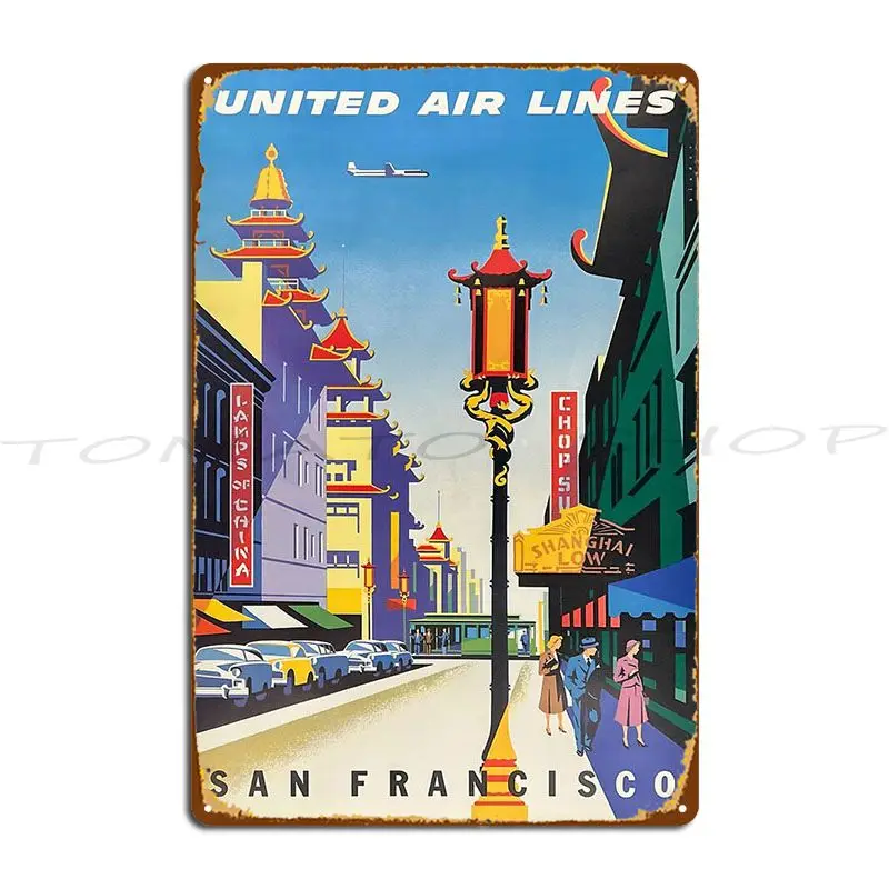 United Air Lines San Francisco Metal Sign Club Designing Pub Mural Plaques Customized Tin Sign Poster