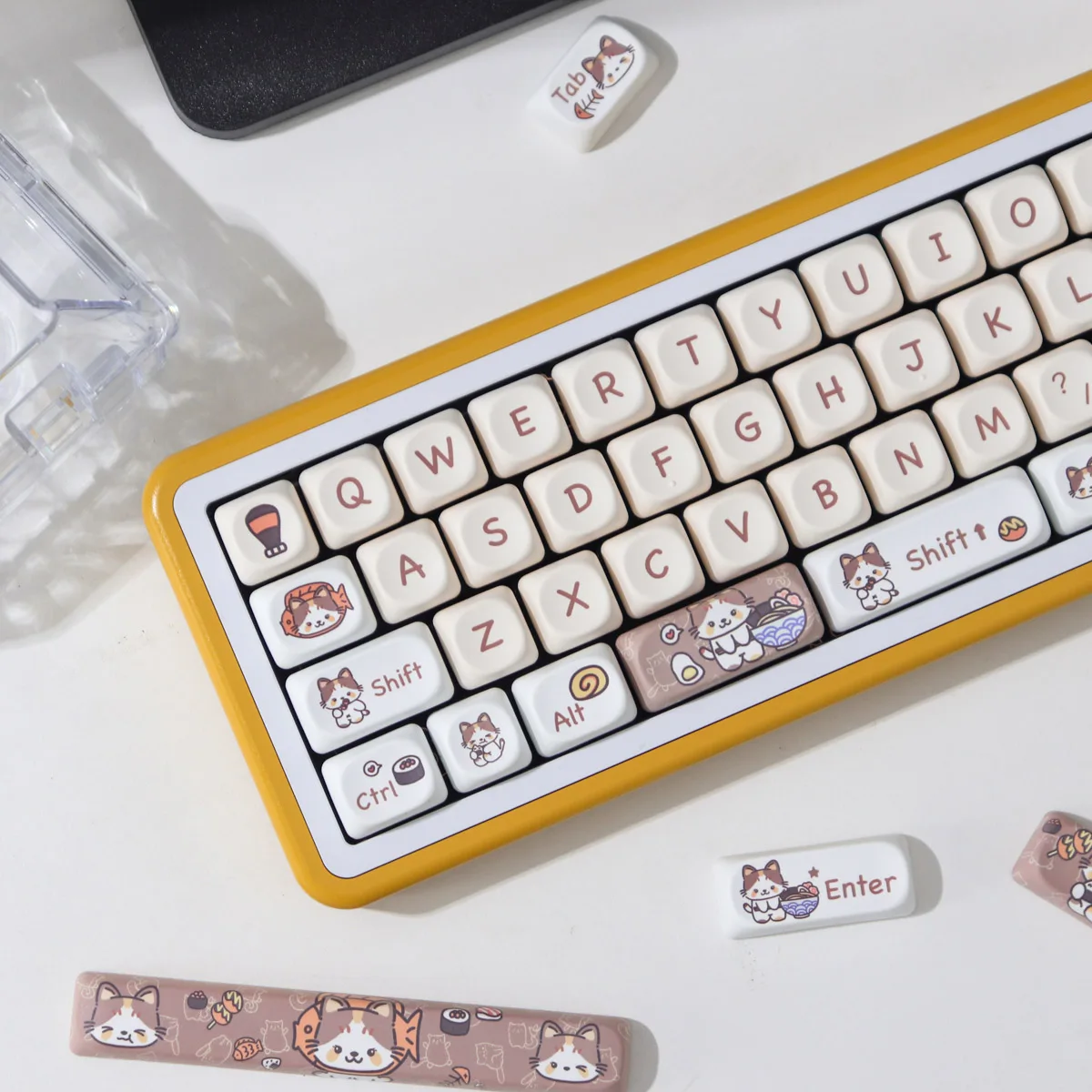 Teclado mecânico do tema Meow Meow, perfil de Moa, PBT personalizado, sublimação térmica, adaptação, 61, 67, 84, 87, etc.