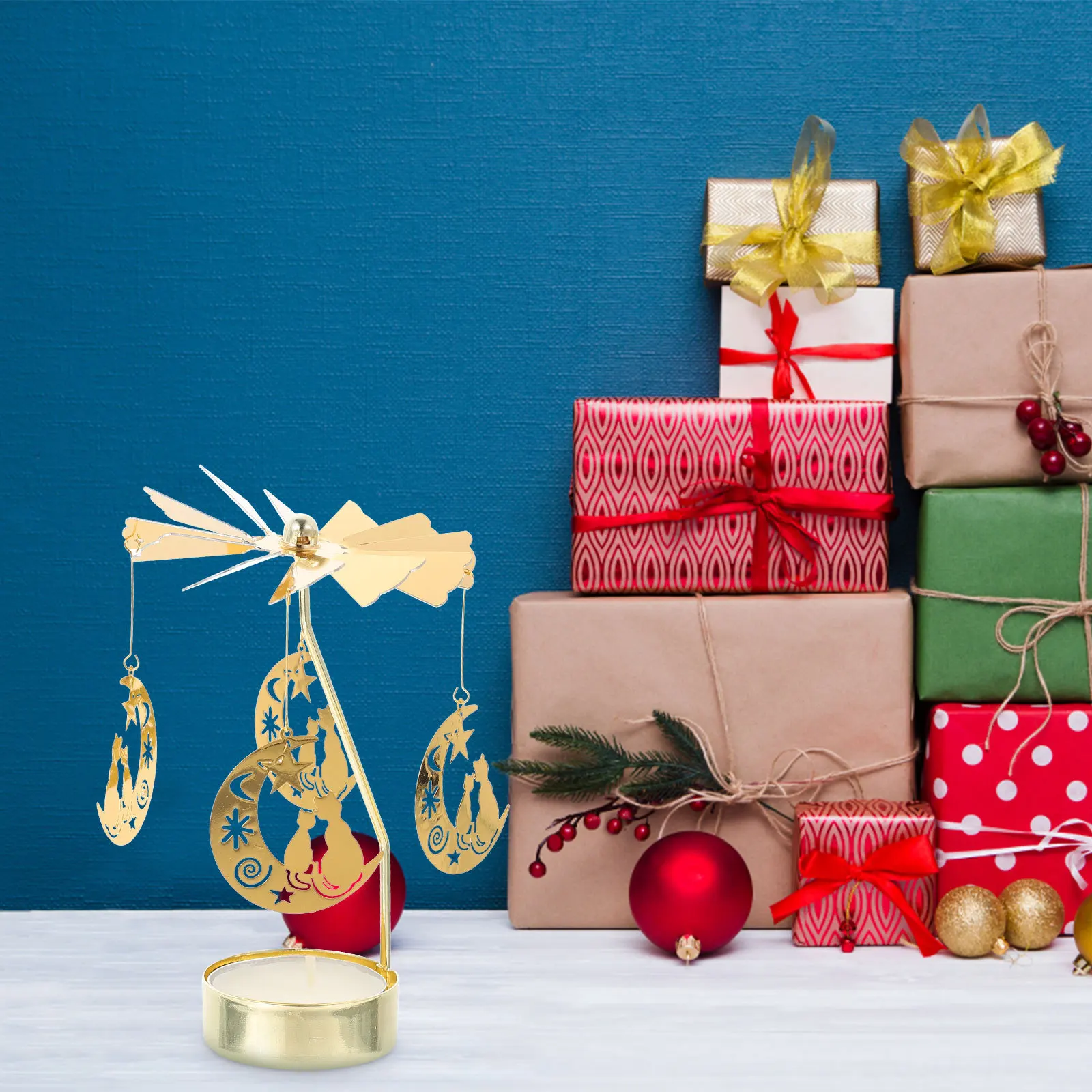 

Rotating Candlestick Iron Art Craft Tabletop Decor For Xmas Party Winter Celebration Romantic Holder Dining Table