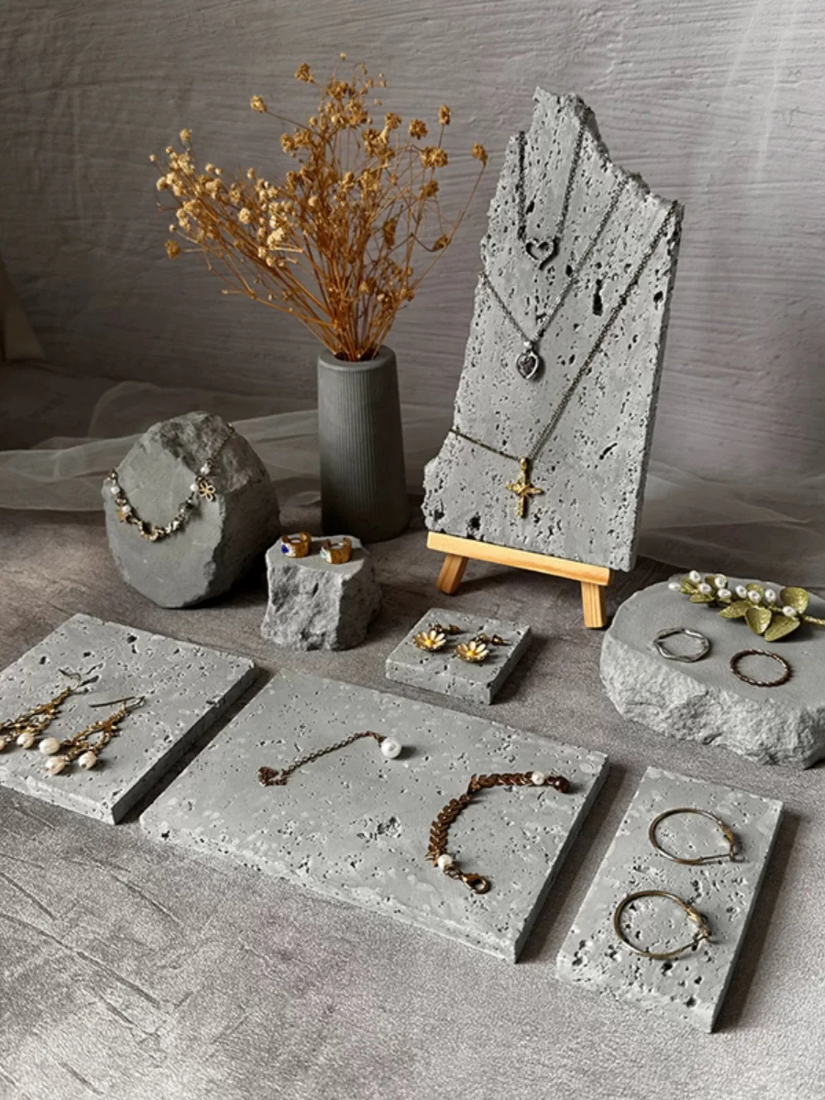 Creative Rock Slab Necklace Stand Plaster Mold DIY Jewelry Display Stand Earring Tray Rectangular Concrete Resin Silicone Mold