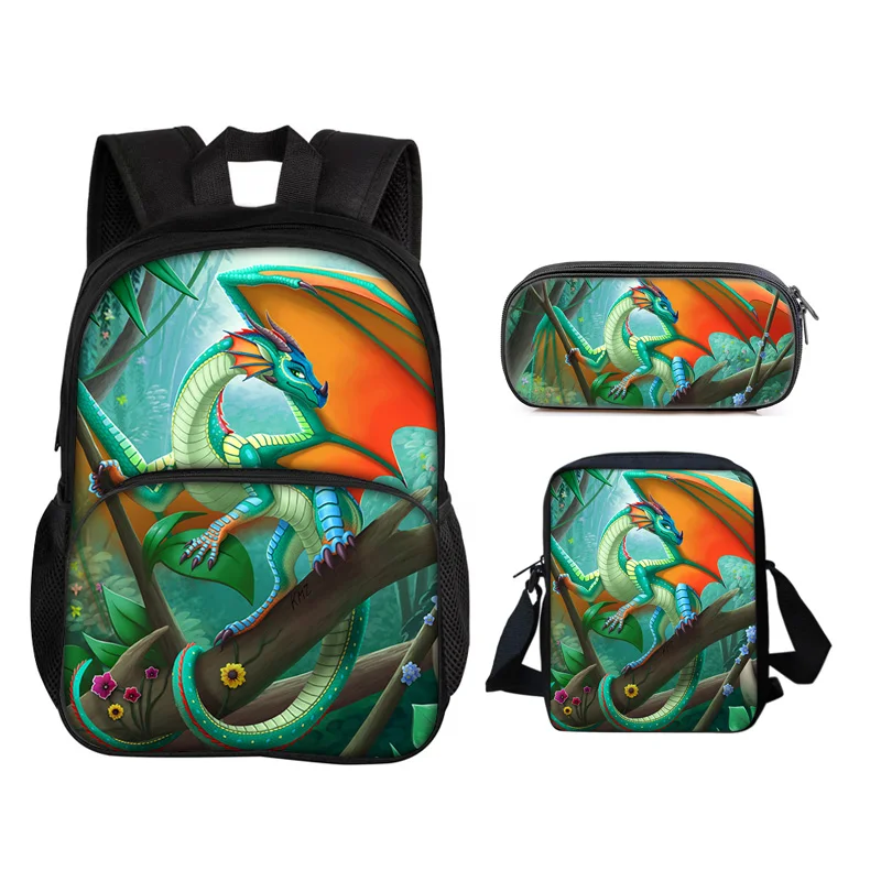Wings of Fire 3Pcs Set Round Front Bag Backpack Pen Bag Shoulder Bag Cartoon Printed Primary School Boys and Girls Trendy Style