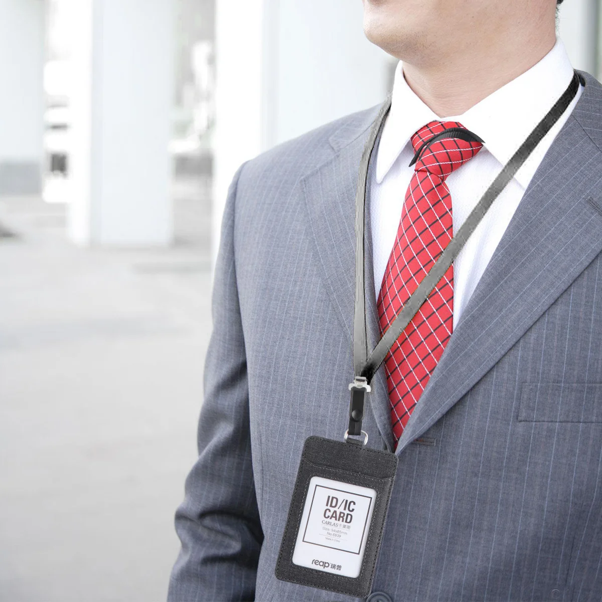 Vertical Black Cloth Badge Holder Fabric Pass Case Detachable Neck Strap Id Card Protector for Employees Students Office