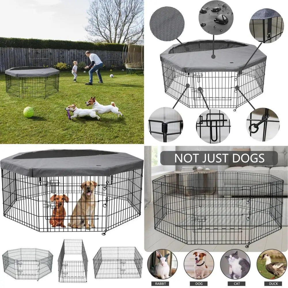 

Складной металлический вольер для собак, 8 секций, 24 дюйма (ширина) x 24 дюйма (высота) с верхней крышкой для использования в помещении/на улице