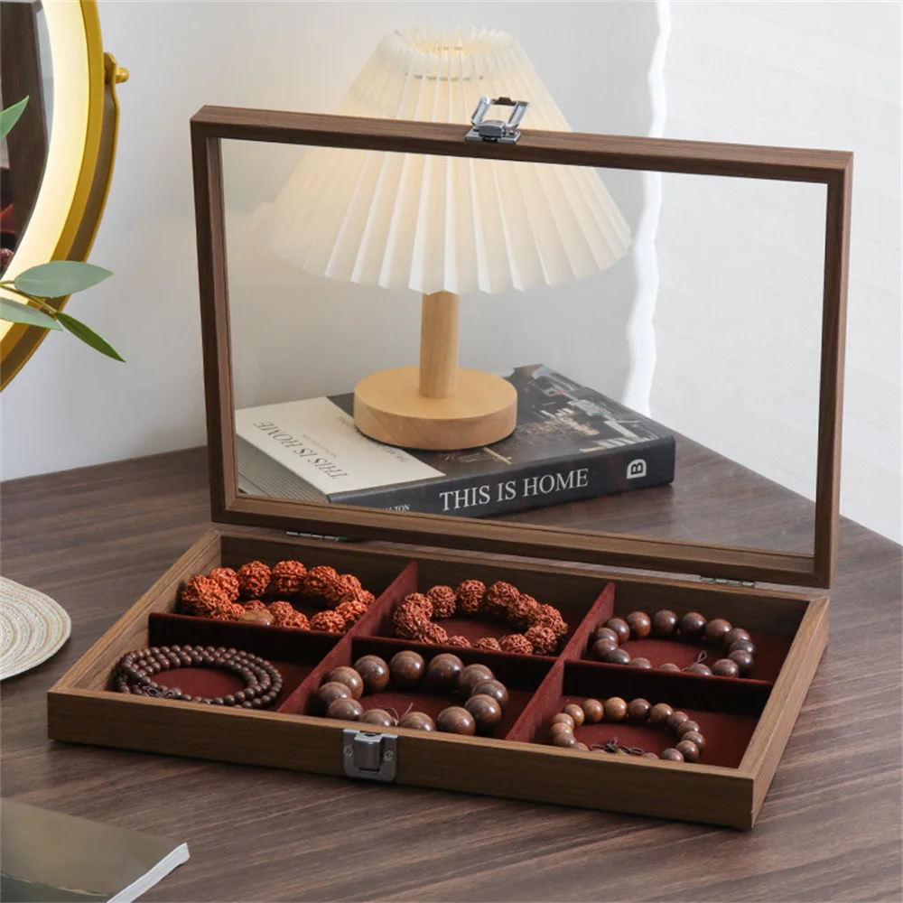 1Pc Retro Wooden Dustproof Jewelry Storage Box with Lid Necklace Collarbone Chain Bracelet Display Holder Jewelry Organizer Case