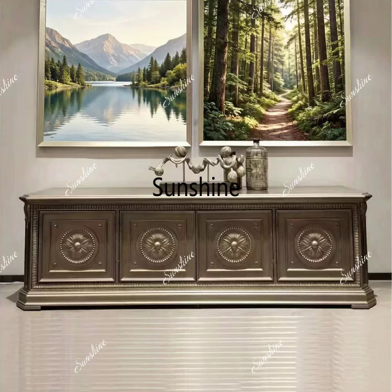 American light luxury, living room, solid wood carving flower TV cabinet customization
