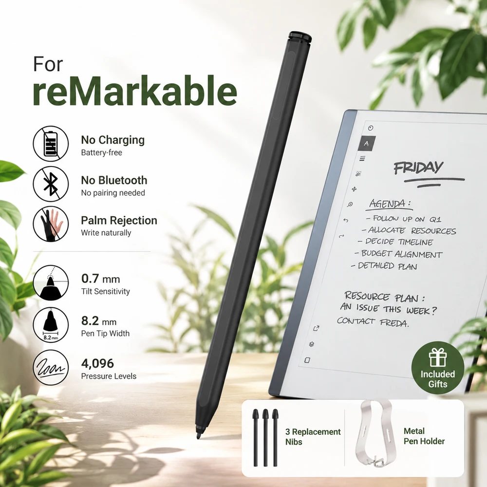 

EMR Stylus Remarkable 2 Pen Replacement with Digital Eraser 4096 Pressure Level Sensitivity & Magnetic Suction Compatible Kindle