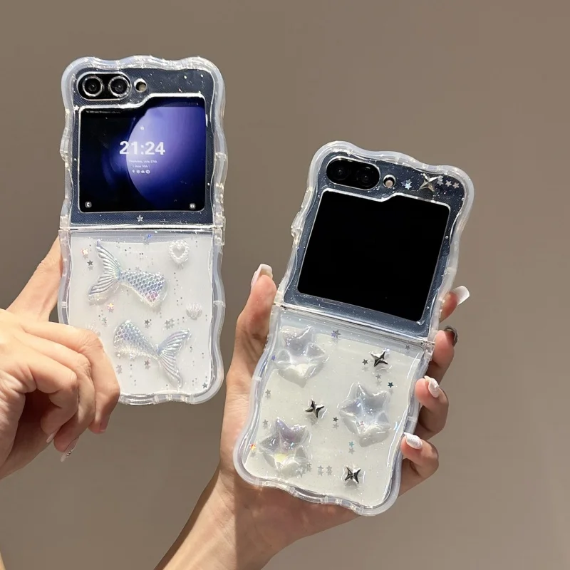 

Fish Tail Pearl Star Is Suitable For Samsung Zflp6 Phone Case Folding Screen Zflp5 Protective Case Drip Glue Zflp4 3