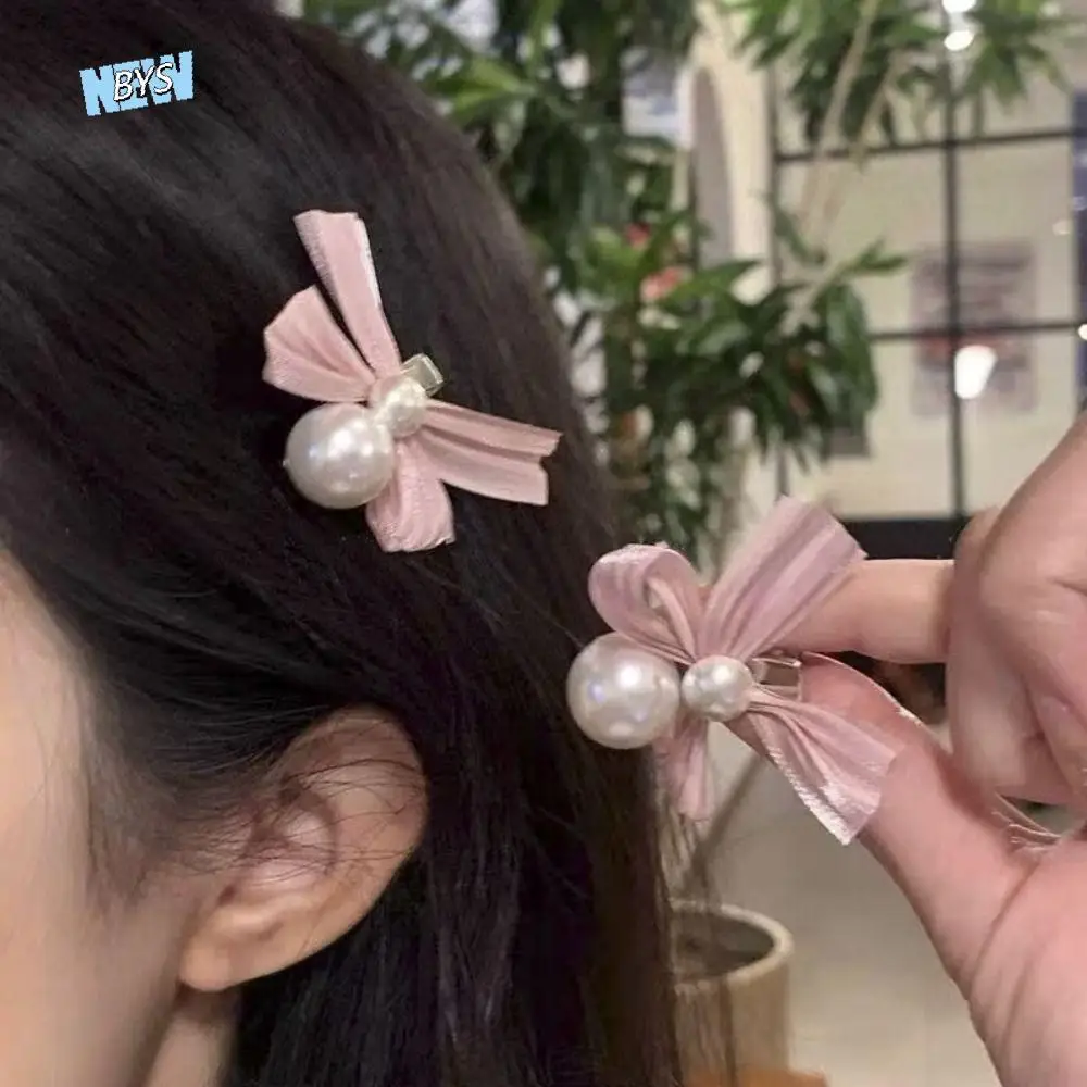 

Cute Trendy Bow Pearl Hairpin Elegant Y2k Bowknot Hair Clips Korean Style Top Clip Bangs Pearl Clips Girl