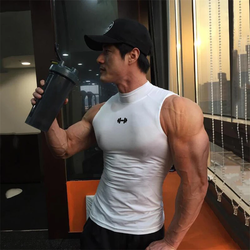 Compression Tight Elastic Summer Tank Tops Gym Bodybuilding Fitness Muscle Vests Mens Casual Sport Sleeveless Quick Dry T-shirts