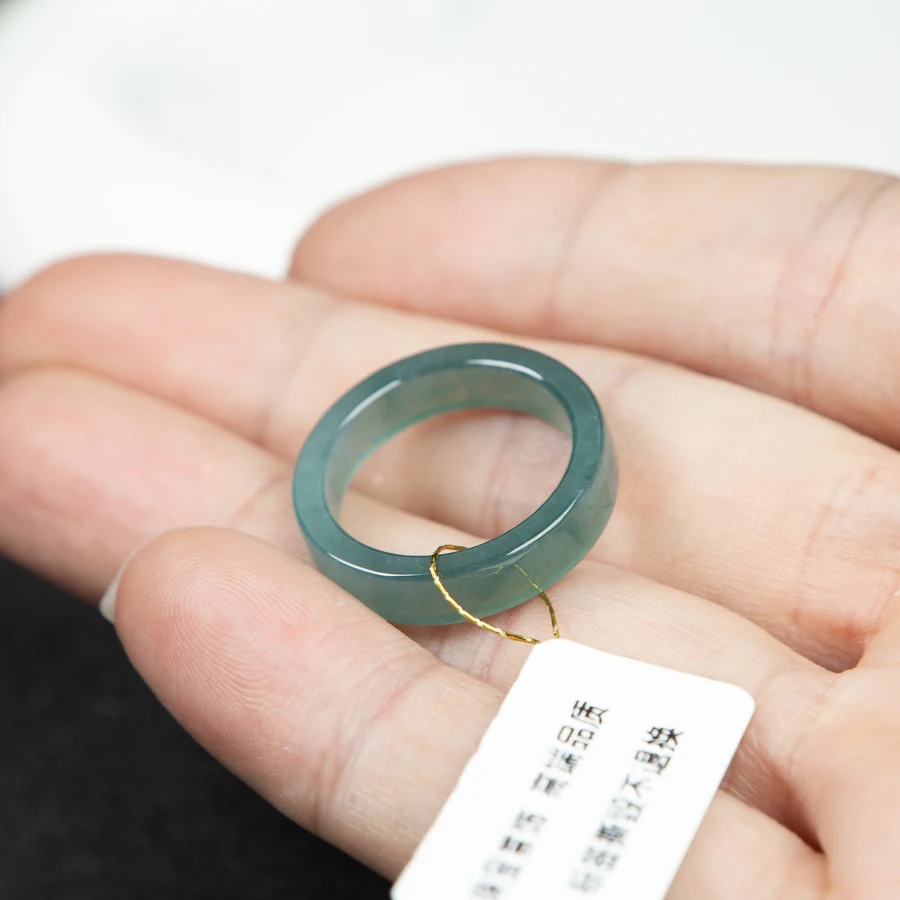 TIMESWIND Couple Natural A-type Jade Blue Simple Men and Women Square Ring with Certificate