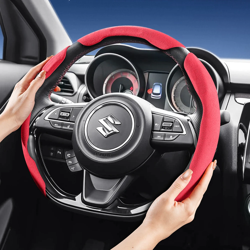 Funda de Volante Deportiva de Gamuza para Suzuki con Diseño Antideslizante de Encaje Rápido para Wagon R, Swift, Ertiga, Brezza, Baleno, Fronx, Dzire, Spacia, Alto, Eeco, Hustler, Grand Vitara, S-Cross, Ignis, Ciaz
