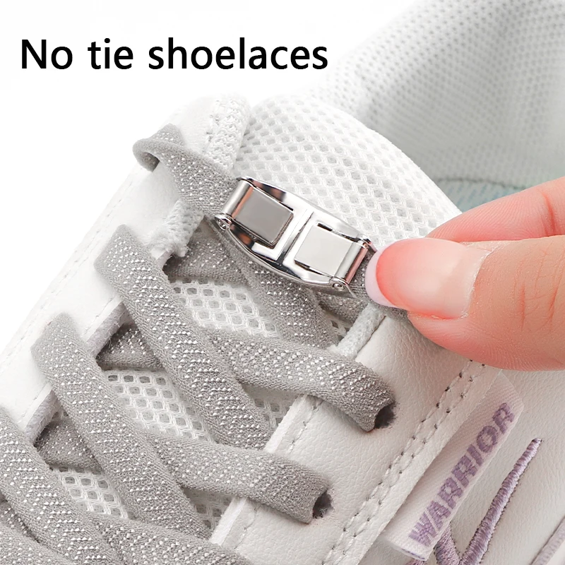 Elastic No Tie Shoelaces para crianças e adultos, tecido Flat Shoe Laces, Quick Lazy Metal Lock, novo sapato cordas