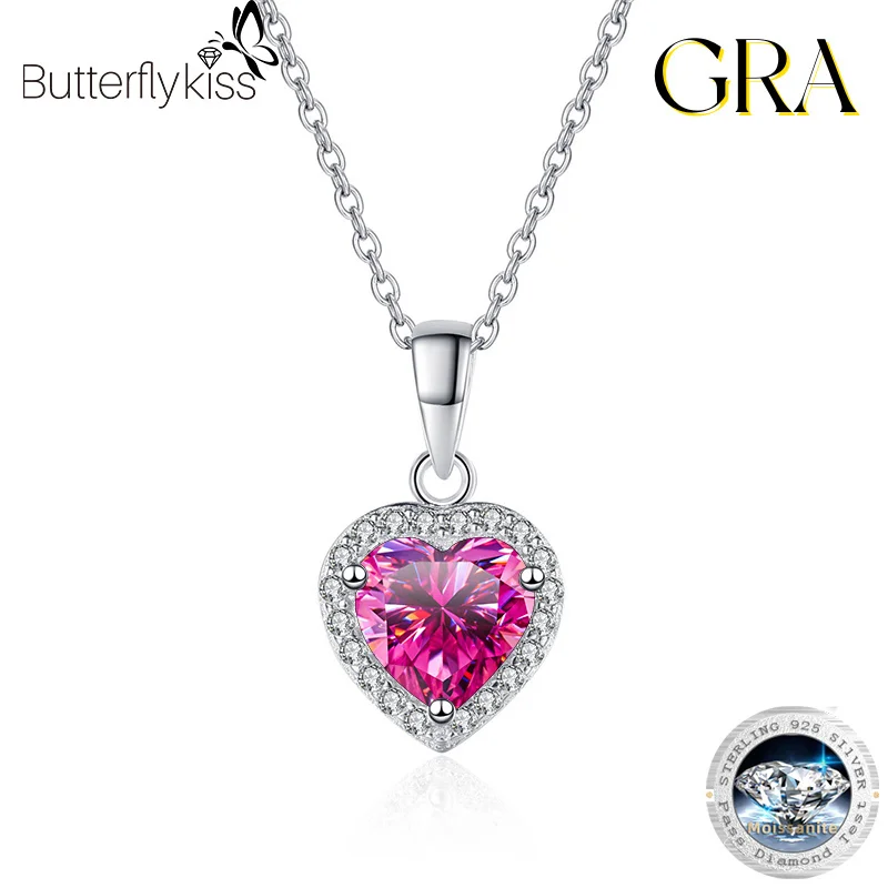 

Butterflykiss 100% стерлингового серебра S925 пластина Pt950 кулон на шею D цвет 6,5 мм ожерелье из муассанита в форме сердца для женщин
