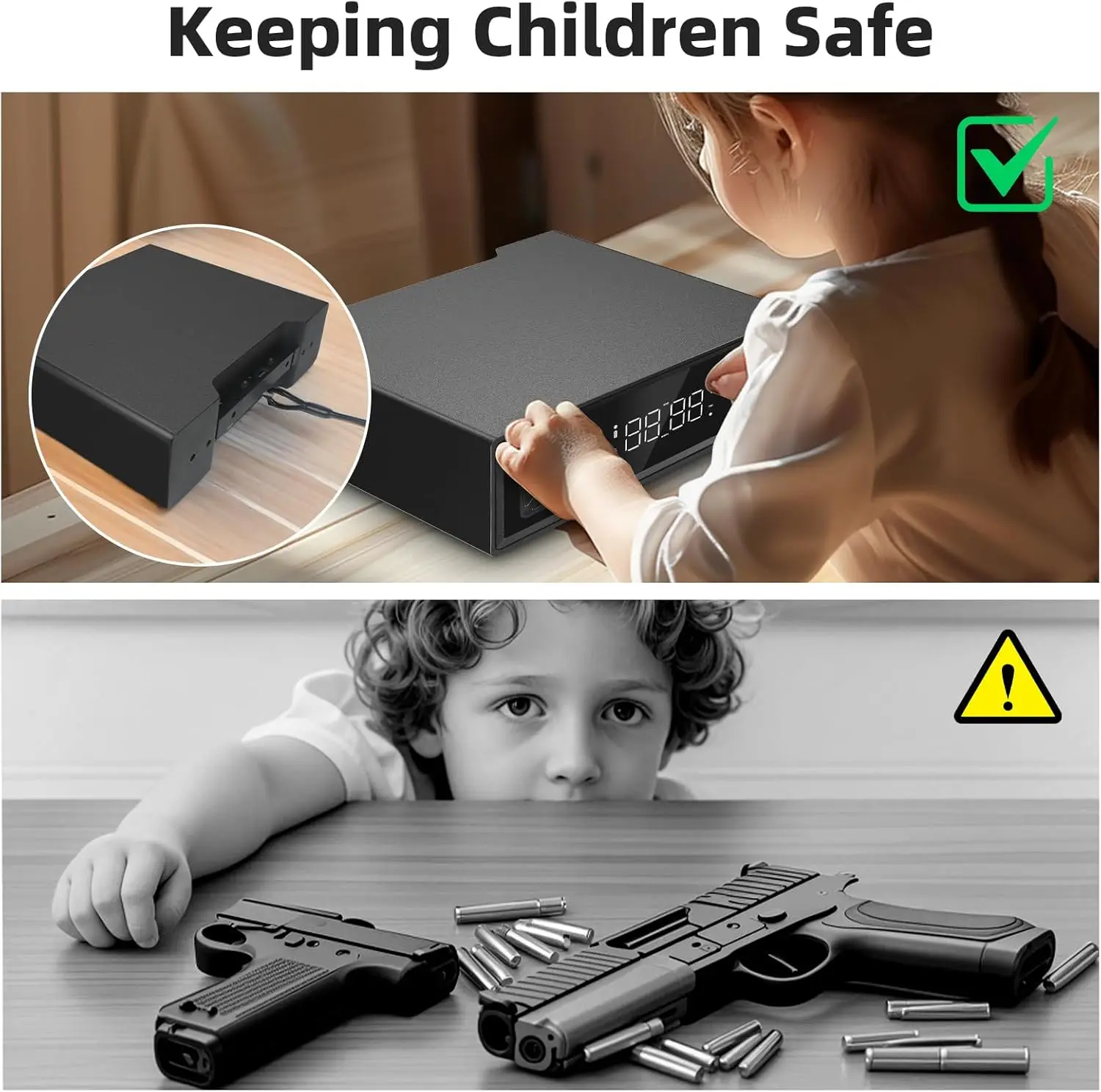 Biometric Gun Safe with LED Clock,Quick Entry Gun Safe Boxes that can be unlocked with Fingerprints,Passwords,APP,Cards,Drawer S