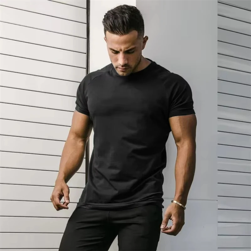 

Plain Summer Cotton Breathable Short Sleeve Shirts Gym Sport Workout Muscle Running T-shirts Mens Bodybuilding Fitness Clothing