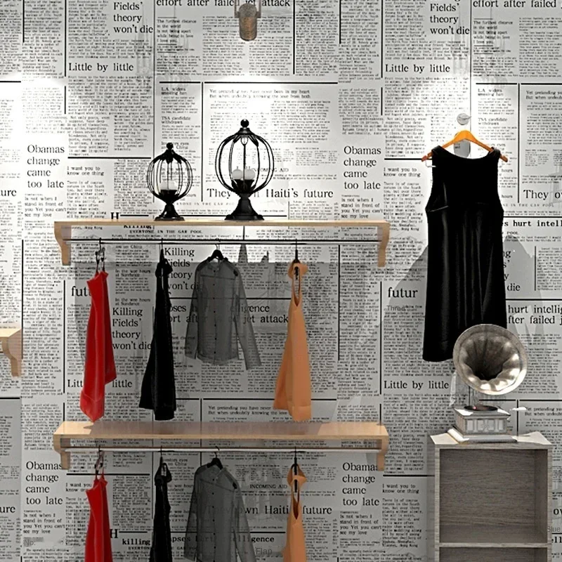Newspaper wallpaper English letters nostalgic fashion shop decoration barber clothing shop study old newspaper wallpaper