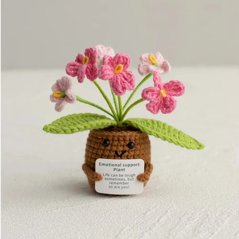 Handmade Crochet Potted Tabletop Decor Words of Encouragement Forget-me-not Crochet Orange Convolia Heart-warming Ornament - Image 5