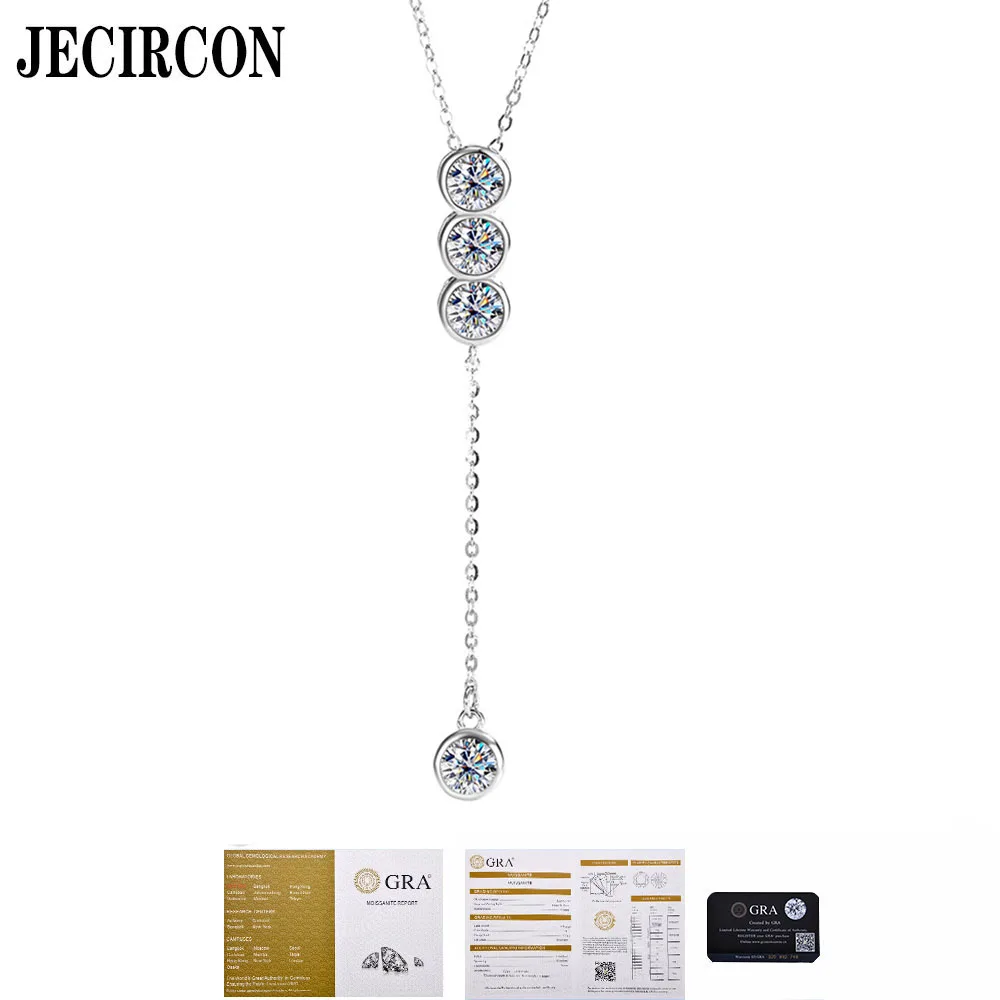 JECIRCON 925 Sterling Silver Moissanite Tassel Necklace for Women Light Luxury High-end Design Clavicle Chain 2 Carat Moissanite