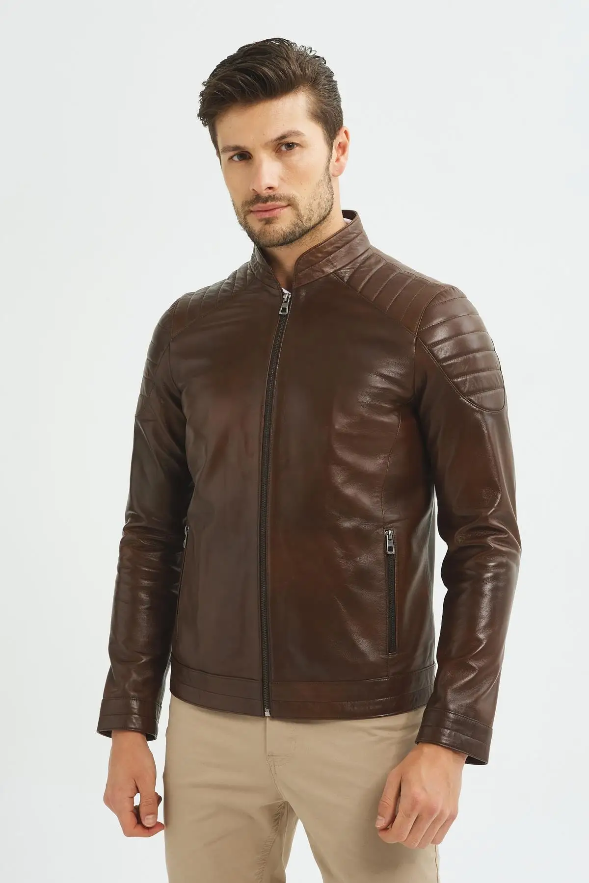 

Brown Original Genuine Men's Leather Coats Spring Autumn Season Jackets Classic Casual Wear Quality Handmade Outfits From Turkey