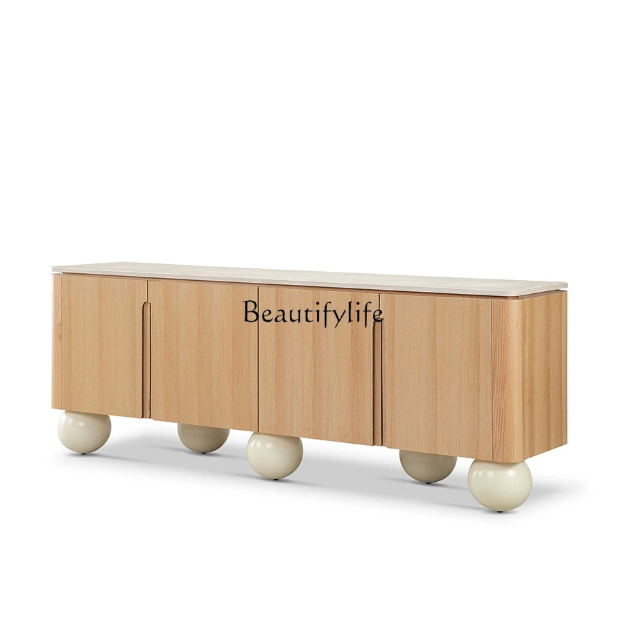 

Nordic Modern Minimalist Solid Wood Wood Color Wave Feet Side Cabinet Wall Home Sideboard Cabinet