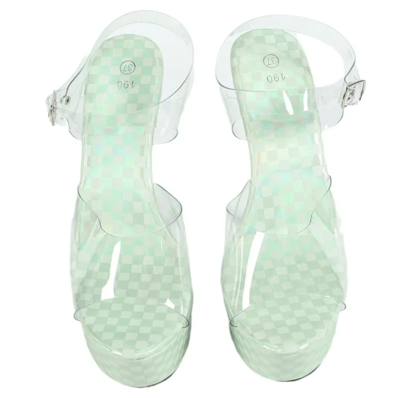 Transparent Sandals for Women Summer Fashion Open Toe Buckle Strap Platform High Heels Party Stripper Pole Dance Shoes Pumps
