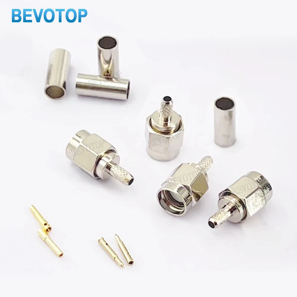 10Pcs/lot Copper Nickel Plated SMA Male / RP-SMA Male Connector Soldering RF Coaxial connectors for RG174 RG316 LMR100 Cable