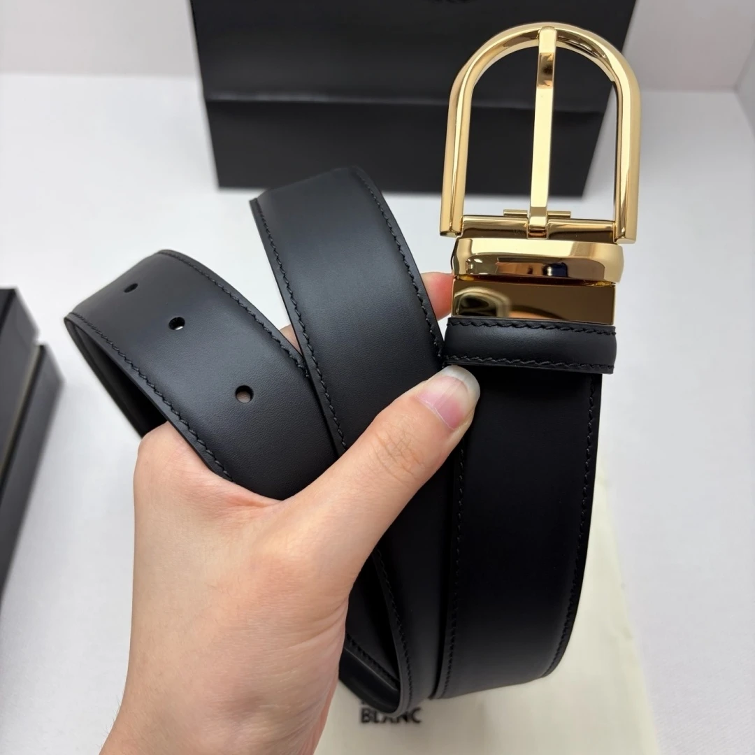 Luxury Men's Reversible Genuine Leather Belt Rotatable Oval Pin Buckle Smooth Black Business Formal Waist Strap Holiday Gift