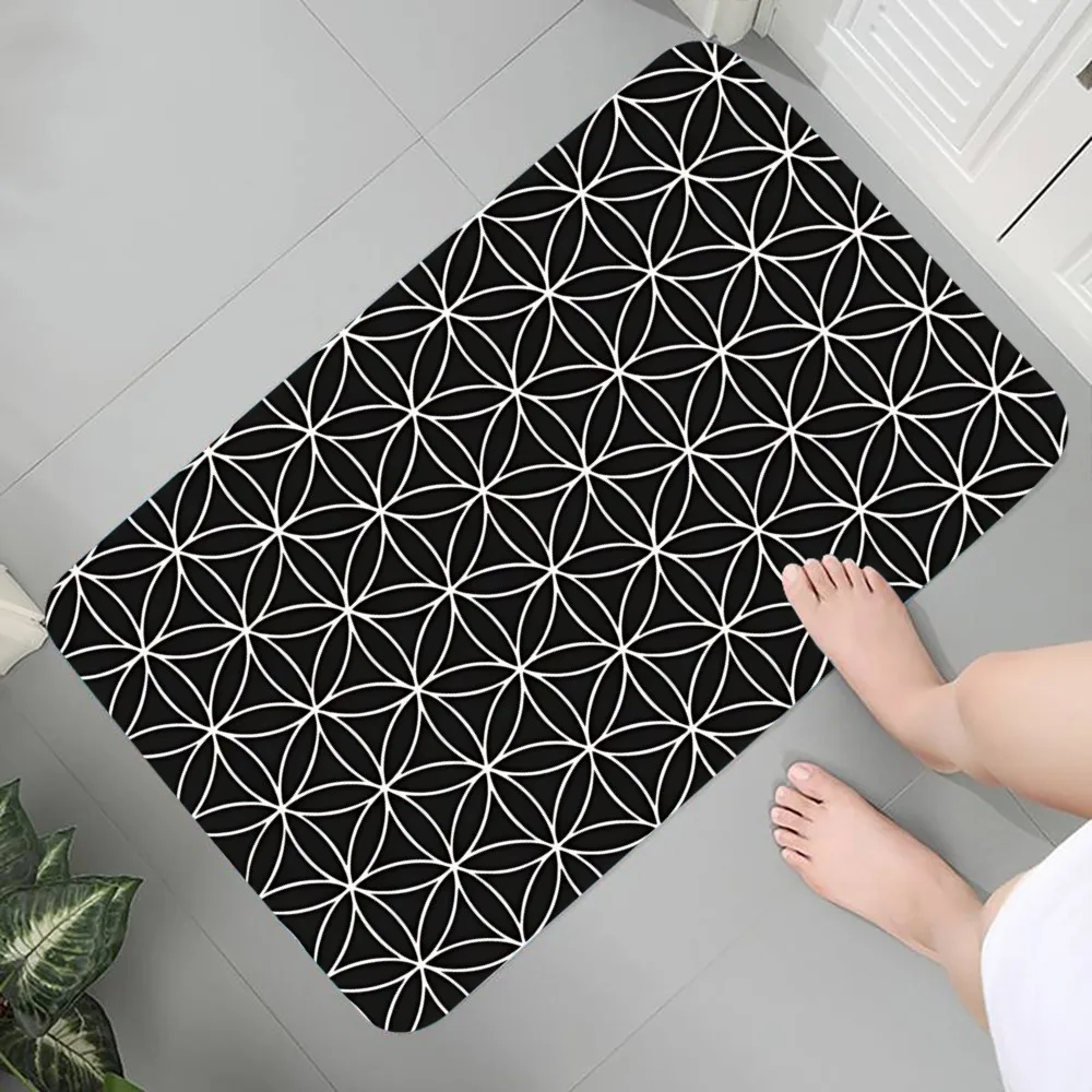 H-Custom Metatron Cube Merkabah Floor Mat Graphic Printed Flannel Doormats for Bathroom Kitchen Entrance Carpet Home Decor