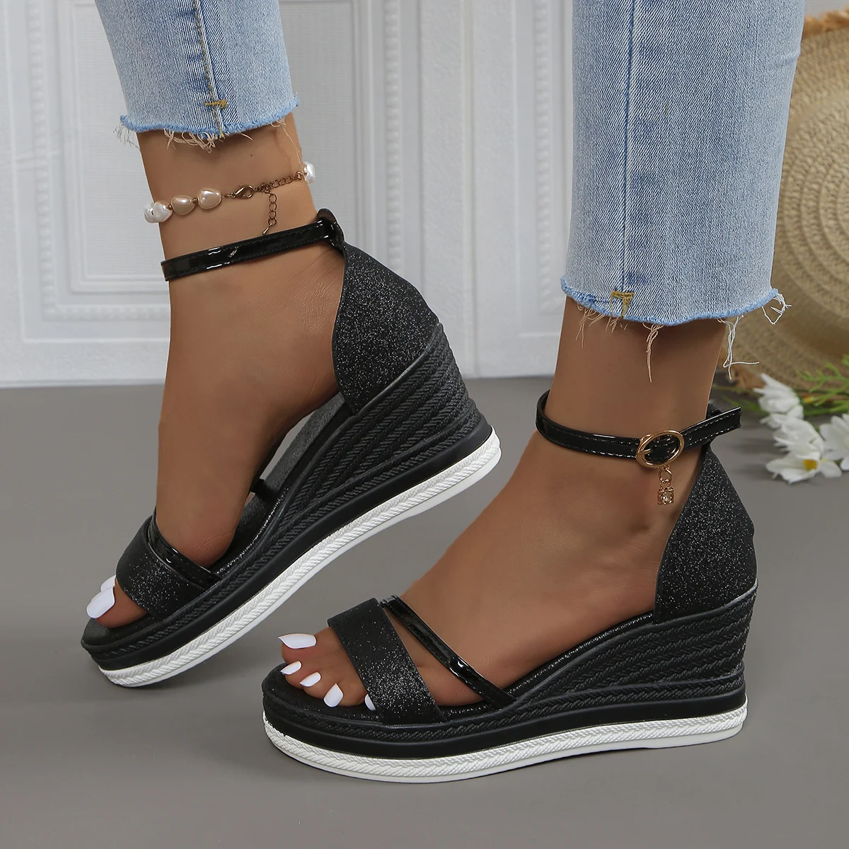 Women Wedges Sandals Summer 2024 New Fashion Casual Shallow Shoes for Women High Heels Open Toe Platform Sexy Designer Sandals