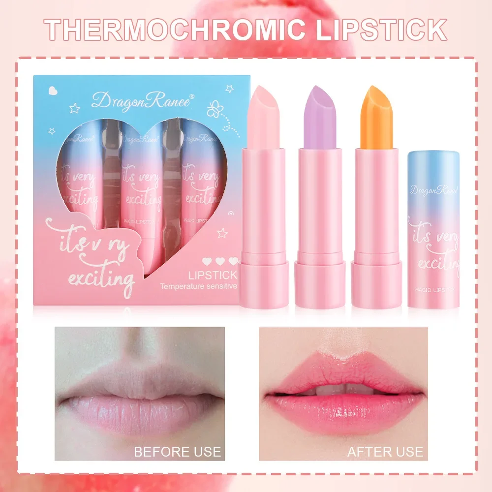 3 Pcs Thermochromic Lipstick Set Shiny Luster Moisturize Prevent Cracking Hydrating Repair Lip Professional Lip Balm Cosmetics