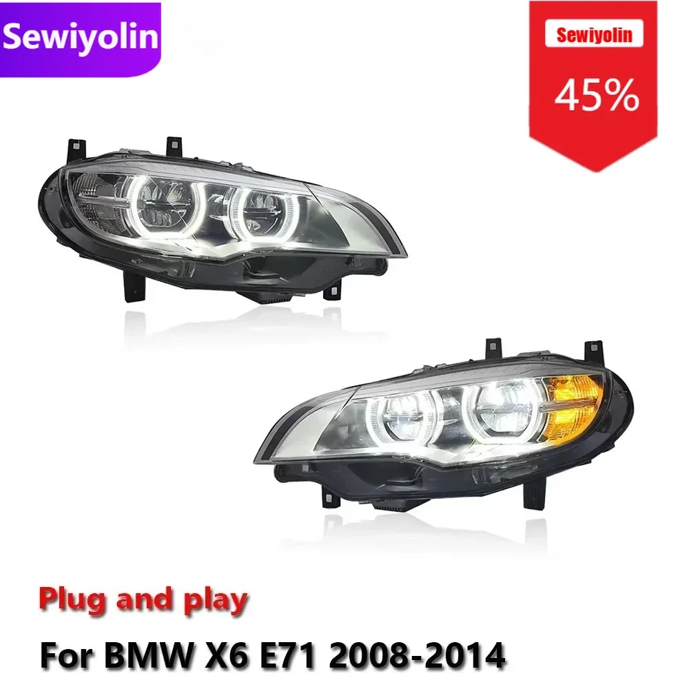 

Автомобильные светодиодные фары DRL в сборе для BMW X6 E71 2008-2014, авто противотуманные фары DRL, стоп-сигналы поворота Plug and Play