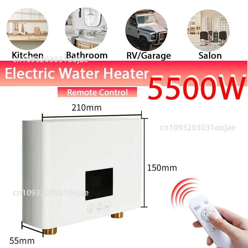 

220V 5500W Instant Water Heater Bathroom Kitchen Wall Mounted Electric Water Heater LCD Temperature Display with Remote Control