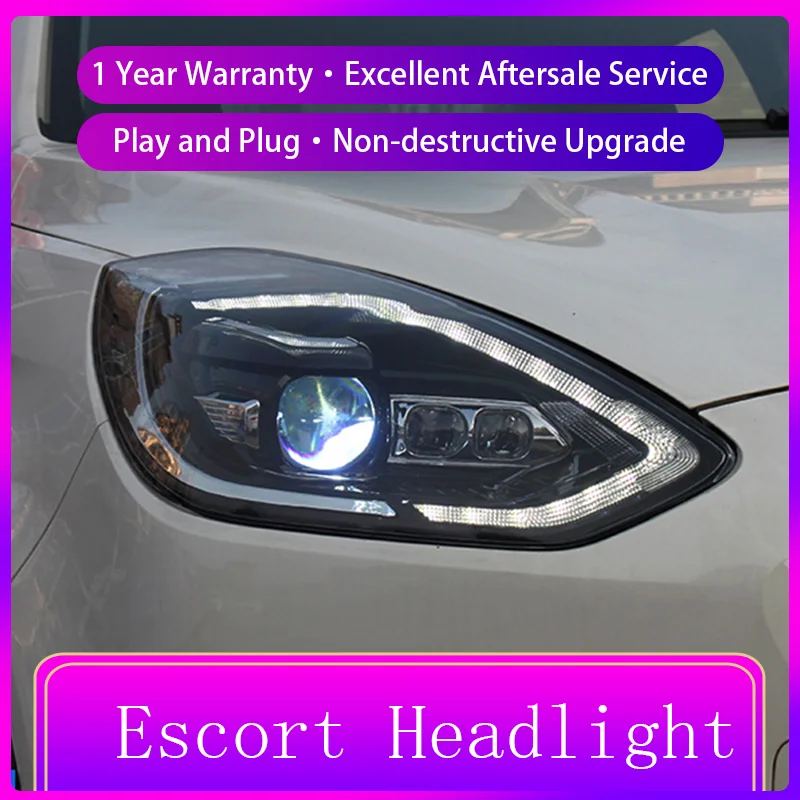 Car Headlight Styling FOR Ford Escort 2019 Front Light DRL Head Lamp Upgrade Dynamic LED HID Projector Lens Tools Accessories