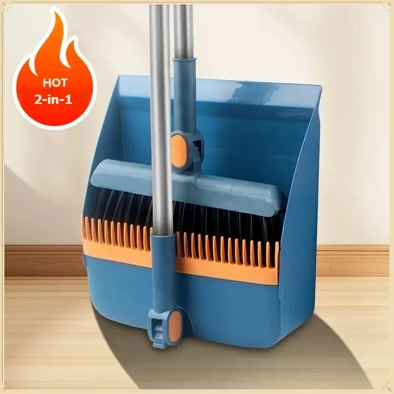 Juego de Escoba y Recogedor Plegable 2 en 1 con Diseño de Dientes de Peine, Kit de Limpieza Vertical para Uso en Suelos del Hogar