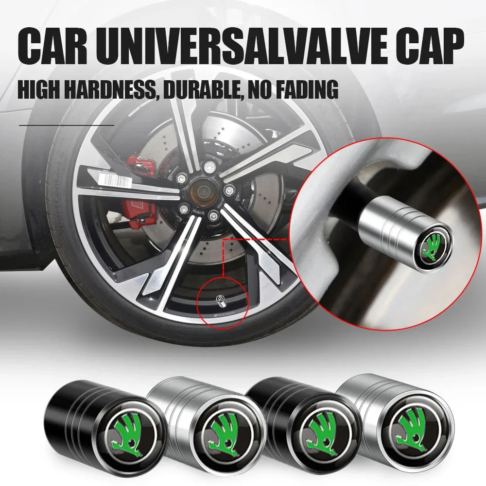 4pcs Metal Car Wheel Tire Valve Caps Stem Case Covers For Skoda Octavia A5 A7 RS Fabia Superb Rapid Kodiaq Karoq Accessories