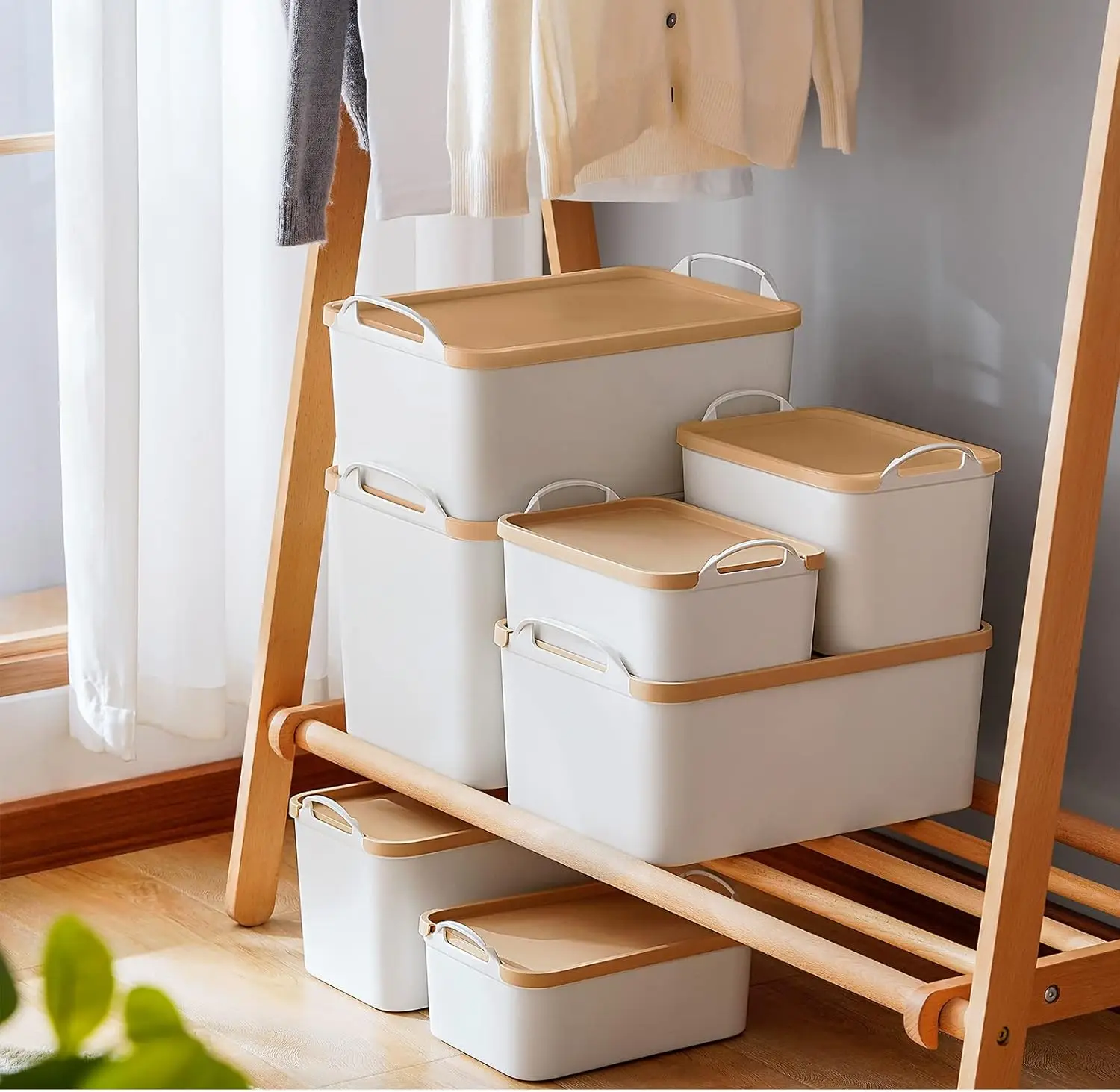 Anminy 12Pcs Plastic Storage Bins Containers With Lids, Large White Storage Organization Bins Boxes, Lidded Plastic Storage