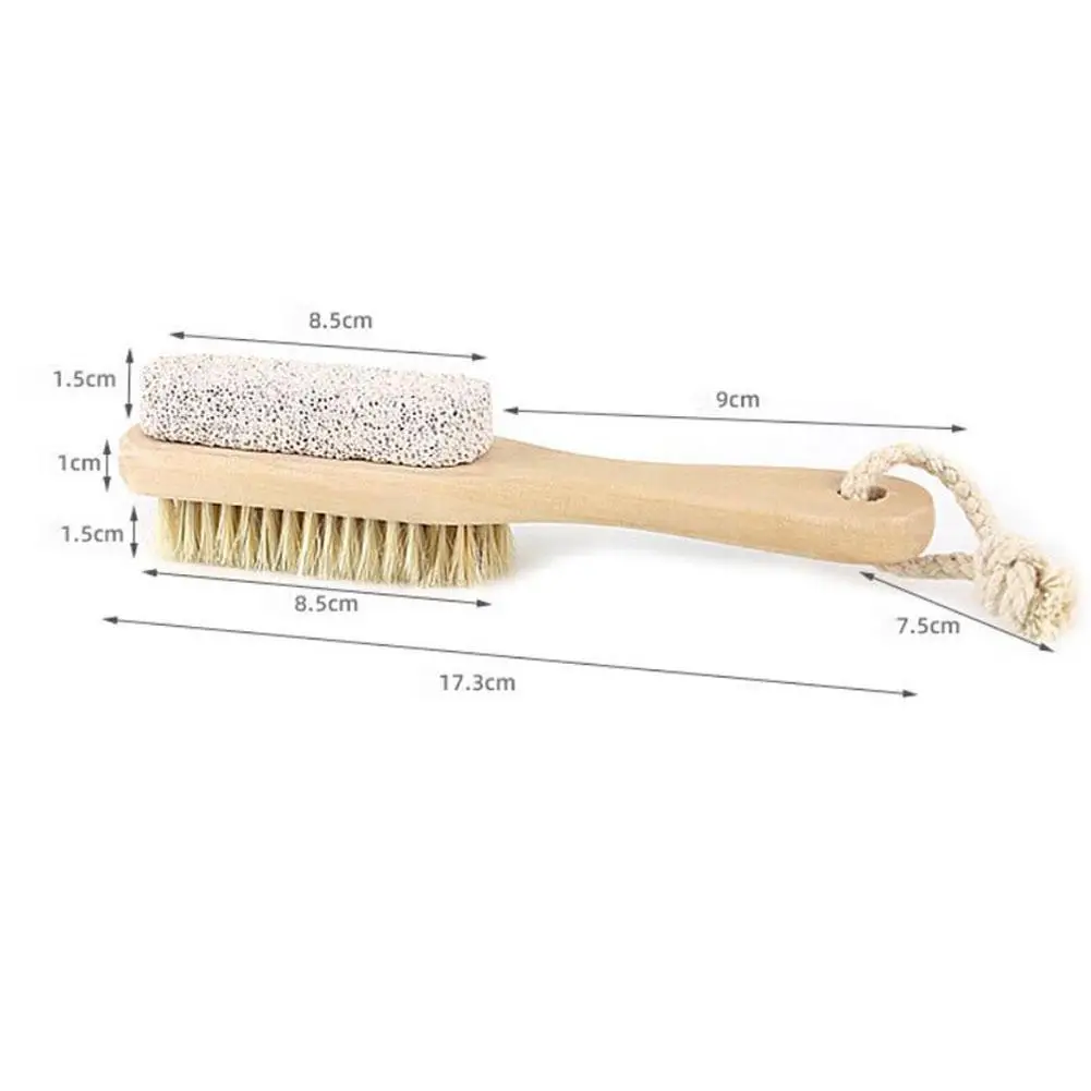 Brosse à pied en pierre ponce avec manche en bois, gIslande des pieds, brosse à poils de massage extensibles, fréquence naturelle, pédicure, dissolvant de peau, F3N6, 1PC