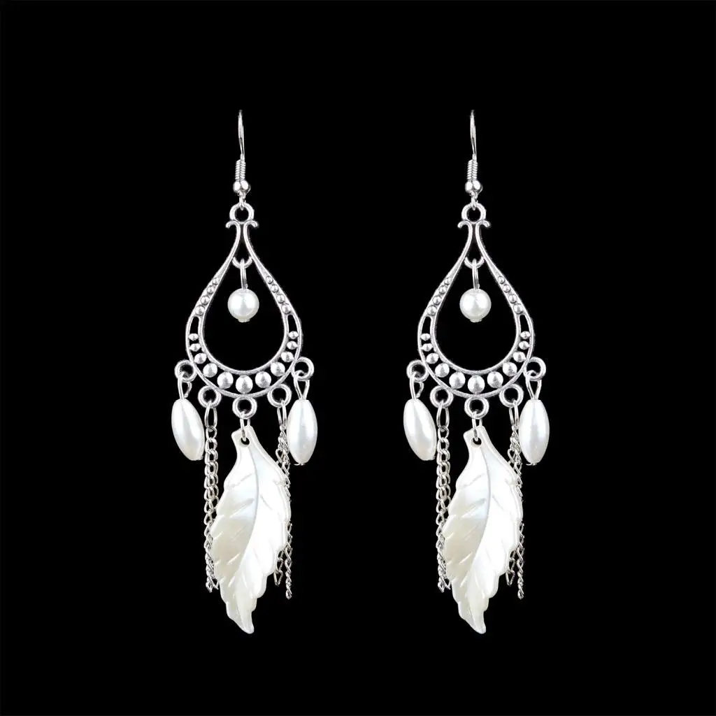 Bohemia Beads Leaf Shape Dangle Earrings Vintage Elegant Party Prom Decor