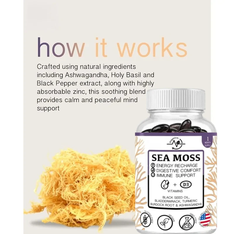 

3000mg Seaweed Capsules Contain Black Seed Oil, Burdock Root, Black Pepper, and Herbs - Immune, Energy, Digestive Support