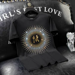 2024 Rhinestones Abstract Pattern T Shirt Men Summer Tops Fashion Streetwear Short Sleeve O Neck Slim T-shirts Man Plus Size 7XL