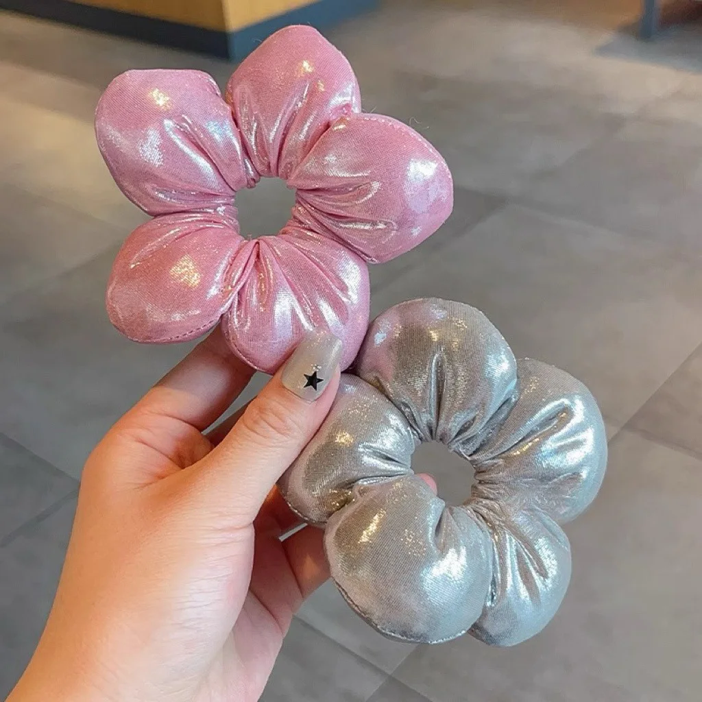 صانع كعكة الكرة Scrunchies التجعيد القطيفة الزهور No-Snag مطاطا للفتيات العلاقات الشعر طفل آمن Accs 3-8Yrs 1 قطعة #4