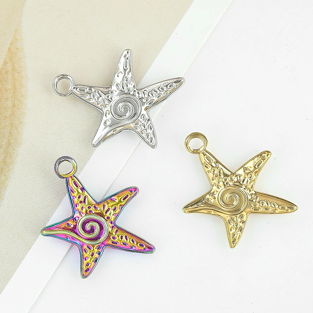 Colorful Plating Starfish Metal Pendant Stainless Steel Gold Niche Retro Design Sense of Jewelry Accessories Fashion Ocean Style