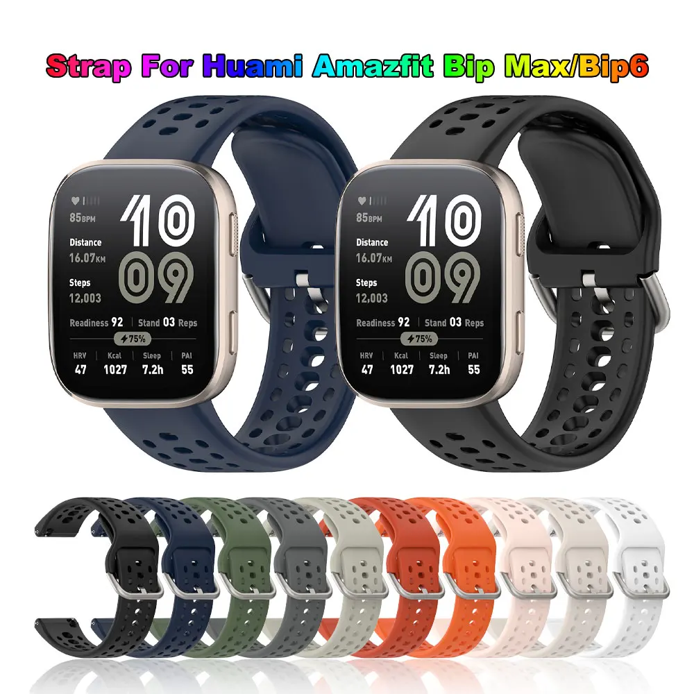 Breathable Silicone 22mm Watchband For Huami Amazfit Bip Max Wristband For Amazfit Bip6 Replacement Bracelet Smart Accessories