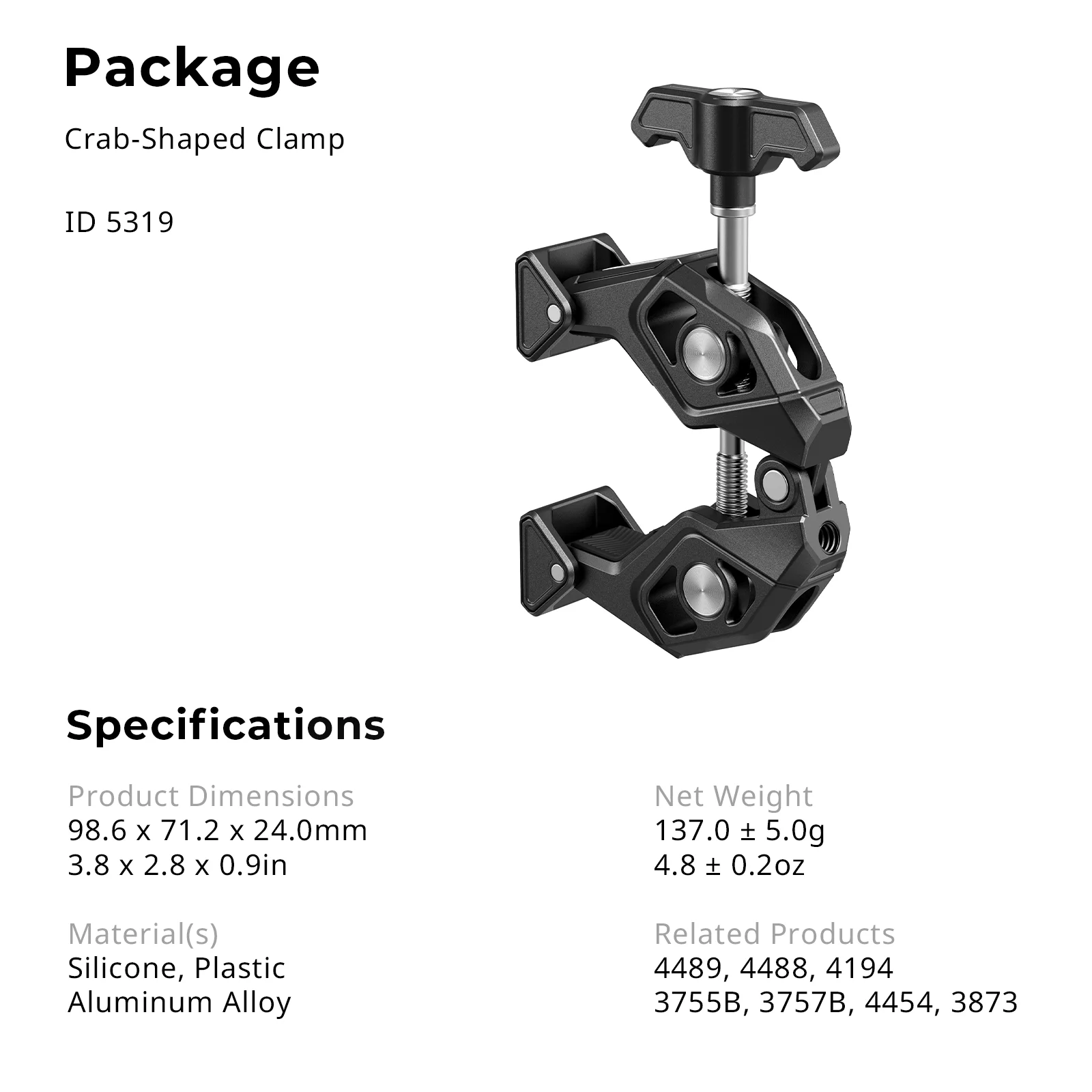 SmallRig aluminium krabvormige klem met 1/4"-20 schroefdraadgaten en 1/4"-20 lokalisatiegaten voor Gopro/Action Camera Monitor -5319