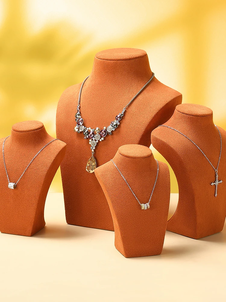 Soporte de exhibición de collar de microfibra naranja, modelo de cuello de retrato, accesorios de ventana de exhibición de joyería
